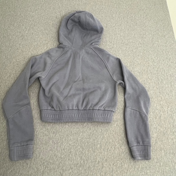 Gymshark Cropped 1/4 Zip Gathered Hooded Pullover | Steel Blue/Grey | Size XS - Picture 3 of 9